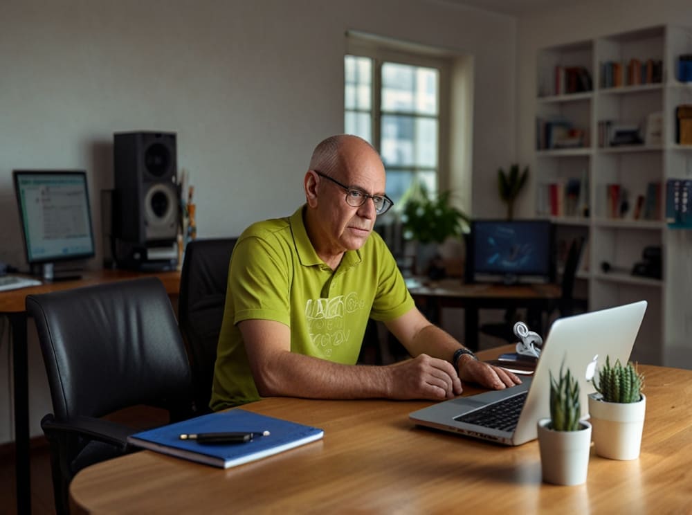 Imagem realista de um homem no computador vendendo com tráfego orgânico.