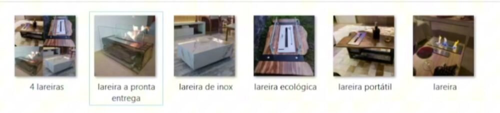 Pasta do computador com seis fotos de lareira renomeadas como 4 lareiras, lareira a pronta entrega, lareira de inox, lareira ecológica, lareira portátil e lareira